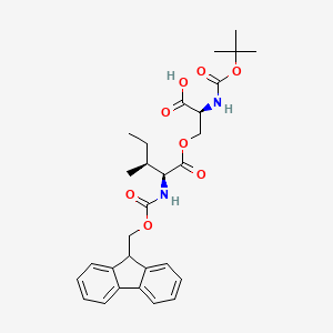 (S)-3-(((2S,3S)-2-((((9H-Fluoren-9-yl)methoxy)carbonyl)amino)-3-methylpentanoyl)oxy)-2-((tert-butoxycarbonyl)amino)propanoic acid chemical structure (CAS 944283-10-7)