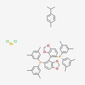 Chloro{(S)-(-)-5,5'-bis[di(3,5-xylyl)phosphino]-4,4'-bi-1,3-benzodioxole}(p-cymene)ruthenium(II) chloride chemical structure (CAS 944451-31-4)