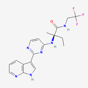 (R)-2-((2-(1H-Pyrrolo[2,3-b]pyridin-3-yl)pyrimidin-4-yl)amino)-2-methyl-N-(2,2,2-trifluoroethyl)butanamide chemical structure (CAS 944842-54-0)
