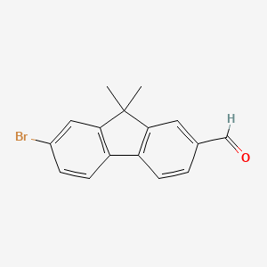 7-Bromo-9,9-dimethyl-9H-fluorene-2-carbaldehyde chemical structure (CAS 944940-90-3)