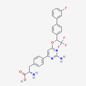 (2S)-2-Amino-3-(4-(2-amino-6-(2,2,2-trifluoro-1-(3'-fluoro-[1,1'-biphenyl]-4-yl)ethoxy)pyrimidin-4-yl)phenyl)propanoic acid chemical structure (CAS 945976-43-2)