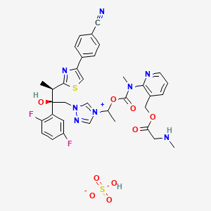1-((2R,3R)-3-(4-(4-Cyanophenyl)thiazol-2-yl)-2-(2,5-difluorophenyl)-2-hydroxybutyl)-4-(1-((methyl(3-(((methylglycyl)oxy)methyl)pyridin-2-yl)carbamoyl)oxy)ethyl)-1H-1,2,4-triazol-4-ium hydrogen sulfate chemical structure (CAS 946075-13-4)