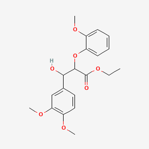 Ethyl 3-(3,4-dimethoxyphenyl)-3-hydroxy-2-(2-methoxyphenoxy)propanoate chemical structure (CAS 94687-10-2)
