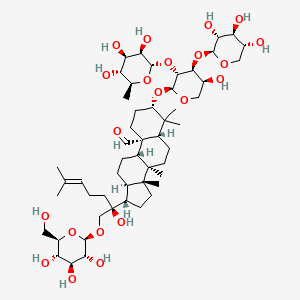 (3S,5S,8R,9S,10S,13R,14R,17S)-3-(((2S,3R,4S,5S)-5-Hydroxy-3-(((2S,3R,4R,5R,6S)-3,4,5-trihydroxy-6-methyltetrahydro-2H-pyran-2-yl)oxy)-4-(((2S,3R,4S,5R)-3,4,5-trihydroxytetrahydro-2H-pyran-2-yl)oxy)tetrahydro-2H-pyran-2-yl)oxy)-17-((S)-2-hydroxy-6-methyl-1-(((2R,3R,4S,5S,6R)-3,4,5-trihydroxy-6-(hydroxymethyl)tetrahydro-2H-pyran-2-yl)oxy)hept-5-en-2-yl)-4,4,8,14-tetramethylhexadecahydro-10H-cyclopenta[a]phenanthrene-10-carbaldehyde chemical structure (CAS 94987-08-3)