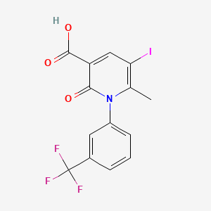 5-Iodo-6-methyl-2-oxo-1-(3-(trifluoromethyl)phenyl)-1,2-dihydropyridine-3-carboxylic acid chemical structure (CAS 950857-36-0)