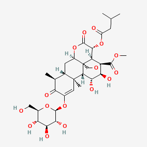 methyl (1R,2S,3S,3aS,3a1R,4R,6aR,7aS,8S,11aS,11bR)-1,2-dihydroxy-8,11a-dimethyl-4-((3-methylbutanoyl)oxy)-5,9-dioxo-10-(((2S,3R,4S,5S,6R)-3,4,5-trihydroxy-6-(hydroxymethyl)tetrahydro-2H-pyran-2-yl)oxy)-1,4,5,6a,7,7a,8,9,11a,11b-decahydro-2H-3,3a1-(epoxymethano)dibenzo[de,g]chromene-3(3aH)-carboxylate chemical structure (CAS 95258-15-4)