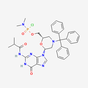 ((2S,6R)-6-(2-Isobutyramido-6-oxo-1,6-dihydro-9H-purin-9-yl)-4-tritylmorpholin-2-yl)methyl dimethylphosphoramidochloridate chemical structure (CAS 956139-25-6)