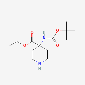 Ethyl 4-((tert-butoxycarbonyl)amino)piperidine-4-carboxylate chemical structure (CAS 956460-98-3)