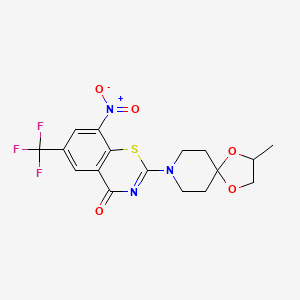 2-(2-Methyl-1,4-dioxa-8-azaspiro[4.5]decan-8-yl)-8-nitro-6-(trifluoromethyl)-4H-benzo[e][1,3]thiazin-4-one chemical structure (CAS 957217-65-1)
