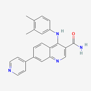 4-((3,4-Dimethylphenyl)amino)-7-(pyridin-4-yl)quinoline-3-carboxamide chemical structure (CAS 959860-85-6)