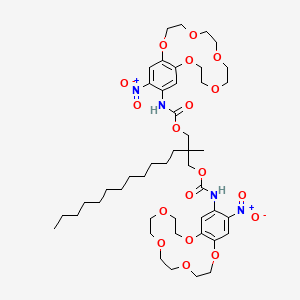 2-Dodecyl-2-methylpropane-1,3-diyl bis((16-nitro-2,3,5,6,8,9,11,12-octahydrobenzo[b][1,4,7,10,13]pentaoxacyclopentadecin-15-yl)carbamate) chemical structure (CAS 99348-39-7)