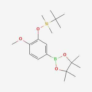 tert-Butyl(2-methoxy-5-(4,4,5,5-tetramethyl-1,3,2-dioxaborolan-2-yl)phenoxy)dimethylsilane chemical structure
