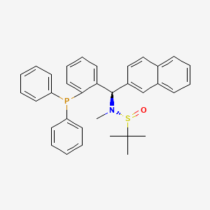 (R)-N-((R)-(2-(Diphenylphosphaneyl)phenyl)(naphthalen-2-yl)methyl)-N,2-dimethylpropane-2-sulfinamide chemical structure
