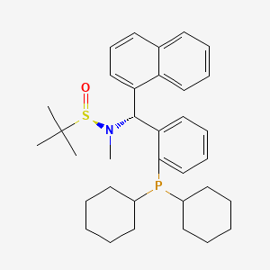 (R)-N-((R)-(2-(Dicyclohexylphosphanyl)phenyl)(naphthalen-1-yl)methyl)-N,2-dimethylpropane-2-sulfinamide chemical structure