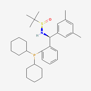 (R)-N-((S)-(2-(Dicyclohexylphosphaneyl)phenyl)(3,5-dimethylphenyl)methyl)-2-methylpropane-2-sulfinamide chemical structure