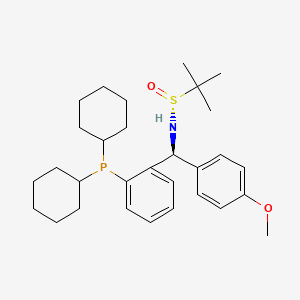 (R)-N-((S)-(2-(Dicyclohexylphosphaneyl)phenyl)(4-methoxyphenyl)methyl)-2-methylpropane-2-sulfinamide chemical structure