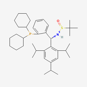 (R)-N-((R)-(2-(Dicyclohexylphosphaneyl)phenyl)(2,4,6-triisopropylphenyl)methyl)-2-methylpropane-2-sulfinamide chemical structure