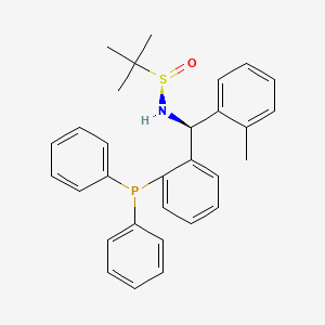 (R)-N-((S)-(2-(Diphenylphosphaneyl)phenyl)(o-tolyl)methyl)-2-methylpropane-2-sulfinamide chemical structure