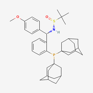 (R)-N-((S)-(2-(Di(adamantan-1-yl)phosphaneyl)phenyl)(4-methoxyphenyl)methyl)-2-methylpropane-2-sulfinamide chemical structure