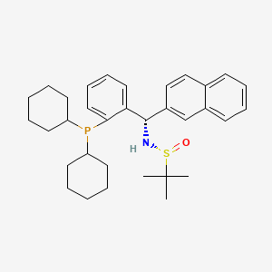 (R)-N-((S)-(2-(Dicyclohexylphosphaneyl)phenyl)(naphthalen-2-yl)methyl)-2-methylpropane-2-sulfinamide chemical structure