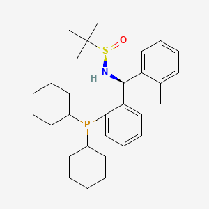 (R)-N-((S)-(2-(Dicyclohexylphosphaneyl)phenyl)(o-tolyl)methyl)-2-methylpropane-2-sulfinamide chemical structure