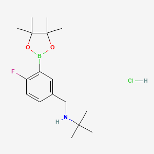 N-(4-Fluoro-3-(4,4,5,5-tetramethyl-1,3,2-dioxaborolan-2-yl)benzyl)-2-methylpropan-2-amine hydrochloride chemical structure