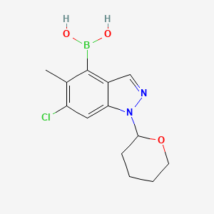 (6-Chloro-5-methyl-1-(tetrahydro-2H-pyran-2-yl)-1H-indazol-4-yl)boronic acid chemical structure