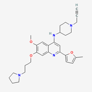 6-Methoxy-2-(5-methylfuran-2-yl)-N-(1-(prop-2-yn-1-yl)piperidin-4-yl)-7-(3-(pyrrolidin-1-yl)propoxy)quinolin-4-amine chemical structure