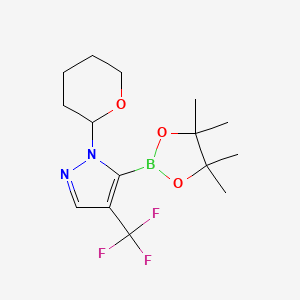 1-(Tetrahydro-2H-pyran-2-yl)-5-(4,4,5,5-tetramethyl-1,3,2-dioxaborolan-2-yl)-4-(trifluoromethyl)-1H-pyrazole chemical structure