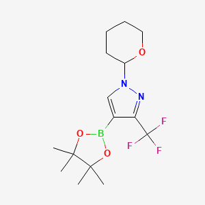 1-(Tetrahydro-2H-pyran-2-yl)-4-(4,4,5,5-tetramethyl-1,3,2-dioxaborolan-2-yl)-3-(trifluoromethyl)-1H-pyrazole chemical structure