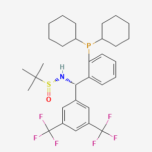 (R)-N-((S)-(3,5-Bis(trifluoromethyl)phenyl)(2-(dicyclohexylphosphanyl)phenyl)methyl)-2-methylpropane-2-sulfinamide chemical structure