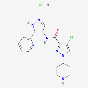 4-Chloro-1-(piperidin-4-yl)-N-(5-(pyridin-2-yl)-1H-pyrazol-4-yl)-1H-pyrazole-3-carboxamide hydrochloride chemical structure