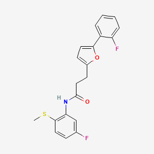 N-(5-Fluoro-2-(methylthio)phenyl)-3-(5-(2-fluorophenyl)furan-2-yl)propanamide chemical structure