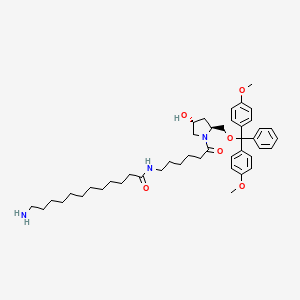 12-Amino-N-(6-((2S,4R)-2-((bis(4-methoxyphenyl)(phenyl)methoxy)methyl)-4-hydroxypyrrolidin-1-yl)-6-oxohexyl)dodecanamide chemical structure
