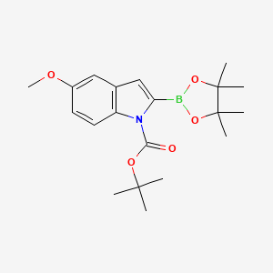 tert-Butyl 5-methoxy-2-(4,4,5,5-tetramethyl-1,3,2-dioxaborolan-2-yl)-1H-indole-1-carboxylate chemical structure