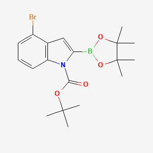 tert-Butyl 4-bromo-2-(4,4,5,5-tetramethyl-1,3,2-dioxaborolan-2-yl)-1H-indole-1-carboxylate chemical structure