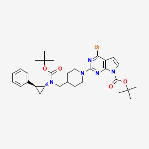 trans-tert-Butyl 4-bromo-2-(4-(((tert-butoxycarbonyl)(2-phenylcyclopropyl)amino)methyl)piperidin-1-yl)-7H-pyrrolo[2,3-d]pyrimidine-7-carboxylate chemical structure