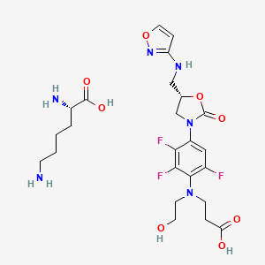 (S)-3-((2-Hydroxyethyl)(2,3,6-trifluoro-4-(5-((isoxazol-3-ylamino)methyl)-2-oxooxazolidin-3-yl)phenyl)amino)propanoic acid (S)-2,6-Diaminocaproic acid salt chemical structure