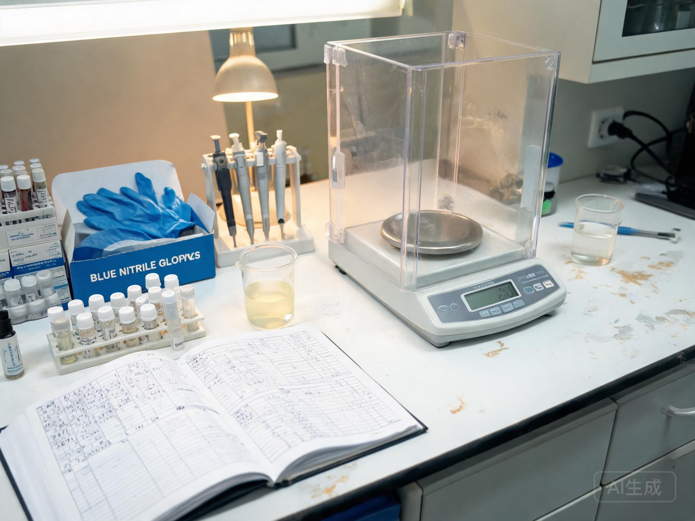 Raynchem quality control laboratory with analytical balance and precision instruments